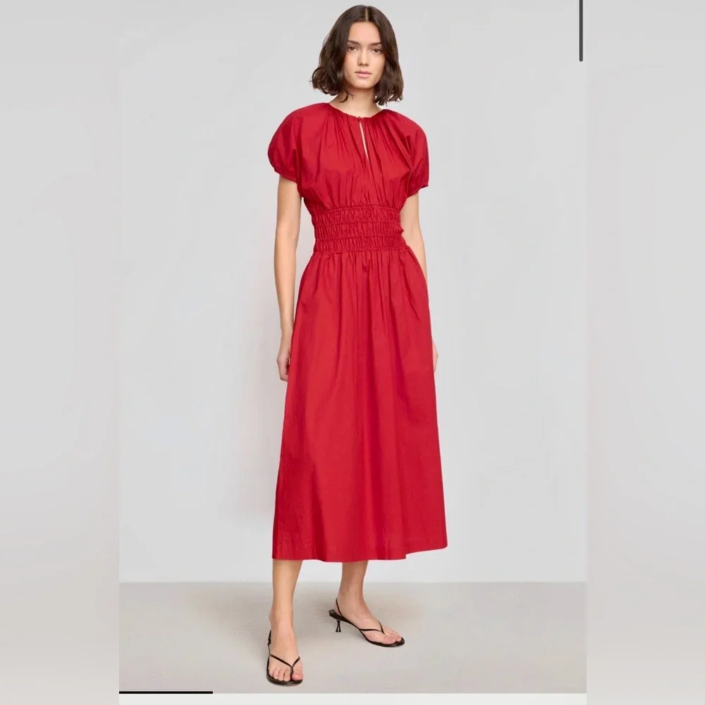 Modern Citizen Kyla Organic Cotton Red Midi Dress NWT 1X Feminine Summer - Picture 12 of 16